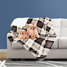 Waterproof Pet Throw Blanket Plaid Protects Furniture Couch Car Bed 50 x 60 Tan