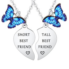 Funny Tall  Short Best Friend Heart Matching Pendant Necklace Set - 2PCs,