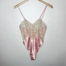 Vintage Gold Label Victorias Secret Pink Lace Bodysuit Womens Small Flaw
