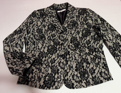 Jones Studio Separates Womens 16 Floral Print Blazer Black Beige Button Front