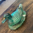 Fenton Glass Duck On A Nest Serving Dish Figurine ~ 7"L x 5"H Vintage
