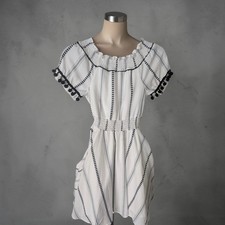 White Black Striped Short Sleeve Sundress Bohemian Casual