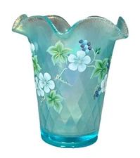 Fenton Glass - Celeste Blue Stretch Diamond Optic Flip Vase - HP by CC Hardman
