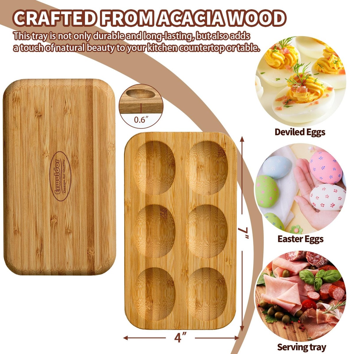 Deviled Egg Platter & Deviled Egg Tray.Mini Bamboo 6-Holes