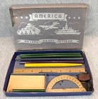 WW2 Homefront Military Theme Childrens School Pencil Box Ruler, Protractor, Etc