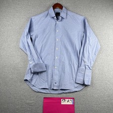 David Donahue Shirt 16.5 Blue Check French Cuff Casual Button Up Long Sleeve Men