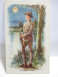 WWI POSTCARD THE SENTRY MOON, SOLDIER
