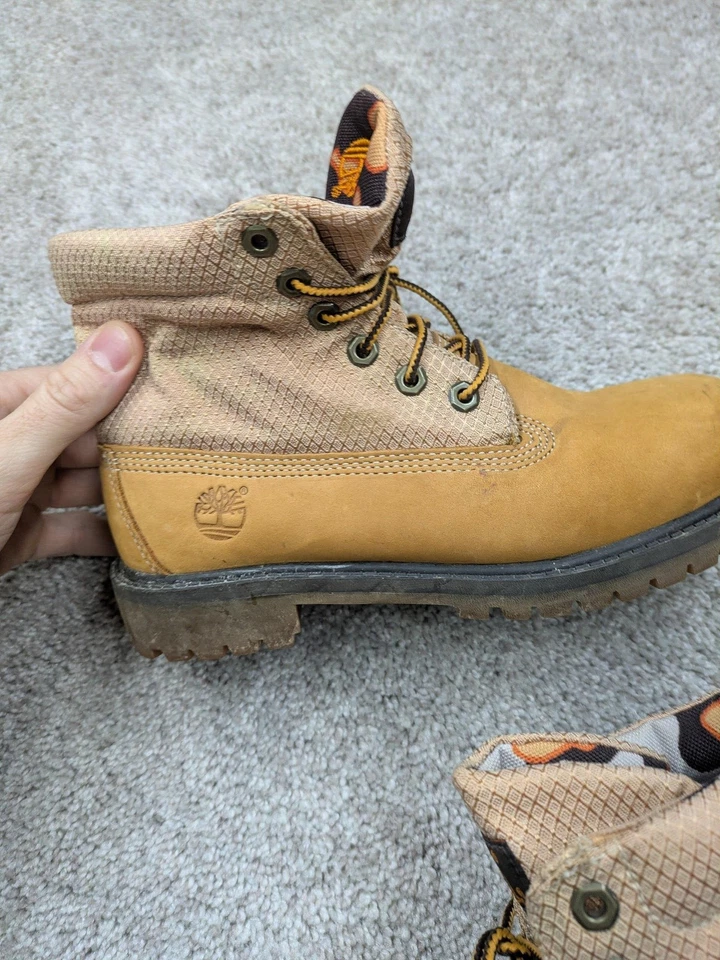 Botas Timberland Niños Talla 2.5 Cuero Trigo Lona Enrollable Forro Camuflado 21709 Foto 3 de 4