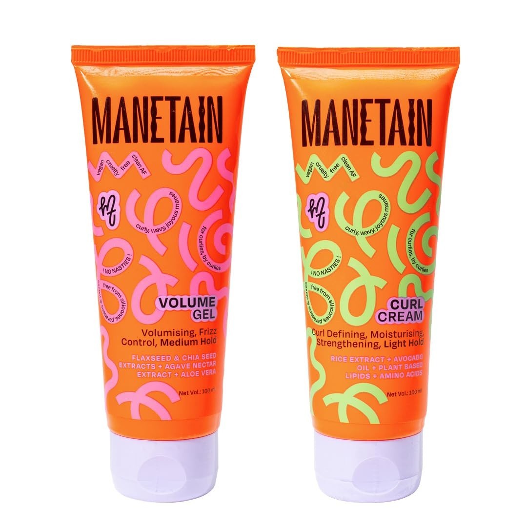 MANETAIN Volumizing Curl Cream 100ml & Hair Styling Gel 100ml for Defined Curls