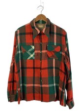 Long Sleeve Shirt, McGREGOR, Size L, Red Check, Open Collar, Loop Closure, 50s
