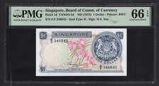 Singapore One Dollar ND(1972) P1d Uncirculated Grade 66