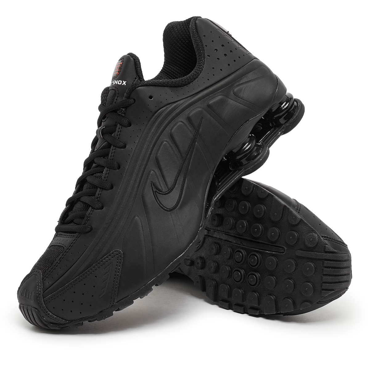 Nike Shox R4 Triple Black Sneakers Retro Running Trainers Logo