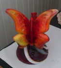 New ListingFenton red white orange purple swirled slag glass butterfly on branch OOAK