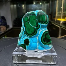 1.98LB Natural malachite crystal cluster quartz mineral energy Decor+stand