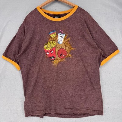 Vintage Aqua Teen Hunger Force Shirt Mens XL Brown Adult Swim Cartoon Ringer USA