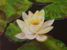 Original Yellow Lotus Floral Oil Painting 8x10 Canvas Zen Garden Beautiful Decor