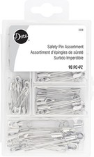 Dritz 3328 Curved Safety Pins, Assorted Sizes with Storage Box