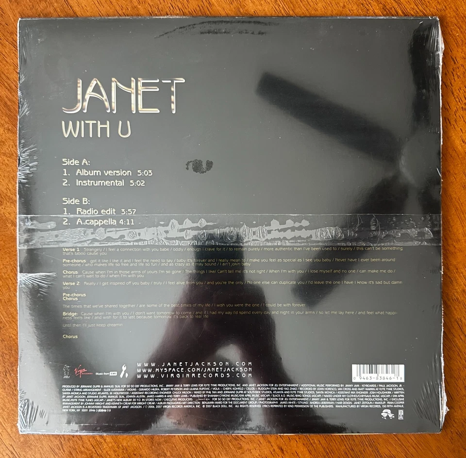 Janet Jackson - With U (2007) 12" LP Single Vinyl - Factory Sealed, Mint - Image 2 of 2