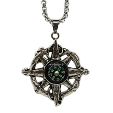 Seven Seas Pirates Stainless Steel Working Compass Necklace Pendant