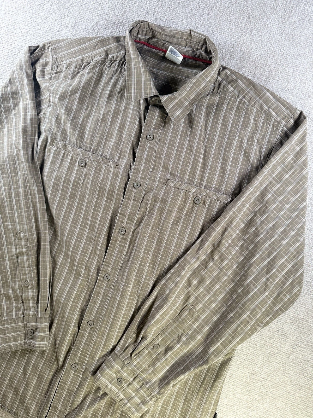 The North Face Shirt Mens L Green Plaid Long Sleeve Button Down Hiking Outdoor