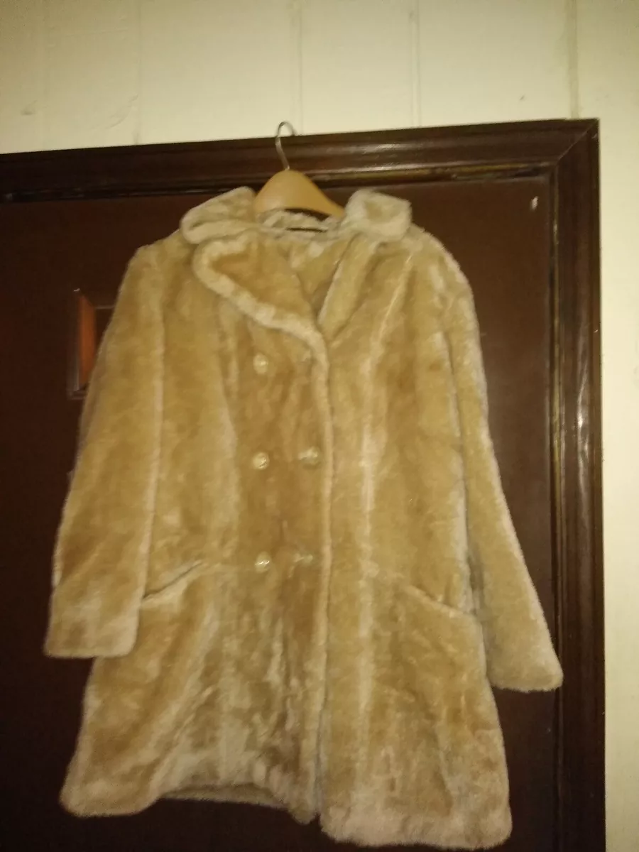 VTG 70 s Sears Fashion Faux Fur Button Up Collared Coat Jacket Beautiful size L