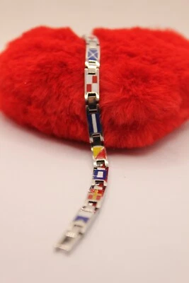 BRACCIALE UOMO ACCIAIO BANDIERINE SMALTATE NAUTICA SAILING FLAGS CM 19-21 EXPLOI - Imagen 1 de 4