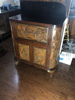 Chinese Hand Carved Teak Vintage Bar Or Liquor Cabinet Server Ebay
