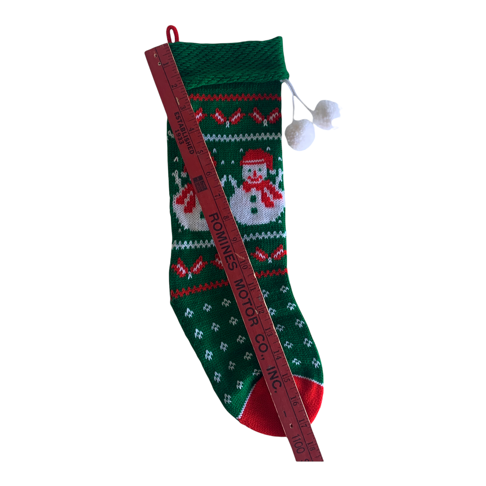 Knit Christmas Stocking Snowman Red Green White Yarn Crochet SmokeFREE