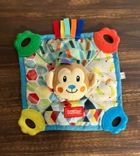 Nuby Monkey Face Head Teething Blankie Lovey Security Blanket Squeak Crinkle 8”