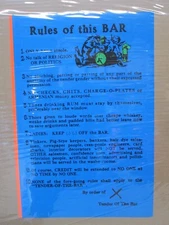 vintage 1970's Rules of the Bar  poster funny game room man cave 16248