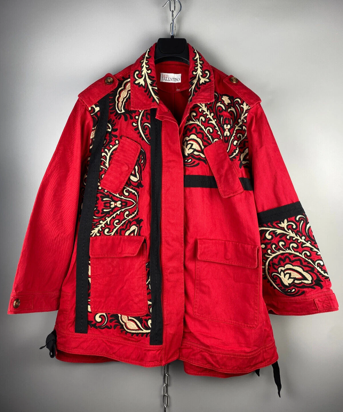 Giacca cappotto rosso da donna rossa Valentino cotone ricamato taglia 42 L