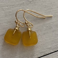 Min Favorit Amber Swirl Sea Glass Square Gold Pl Artisan Earrings Petite