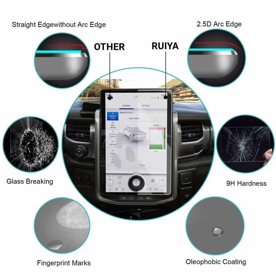 RUIYA Car Screen Protector Tempered Glass 15.5" For 2025 Ford F-150 Lightning - Image 3 of 4