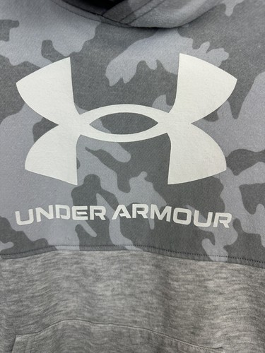 Under Armour Hoodie Boys Large Gray Camo Youth Spellout Hooded Sweatshirt DQ - Picture 2 of 8