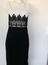 Missi Of London Black & Cream Midi Bodycon Stretch Dress - Size 14