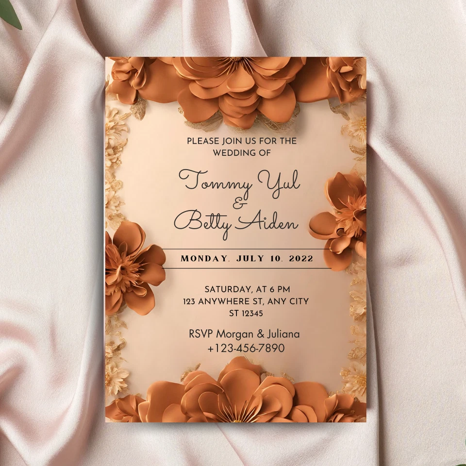 Burnt Orange Invitation | Digital Invitation | Printable Wedding Invitation - Image 2 of 4
