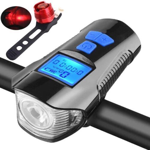 LED Fahrradlampe Odometer USB Radlicht Fahrradlicht Vorne Hinten Lampe Horn