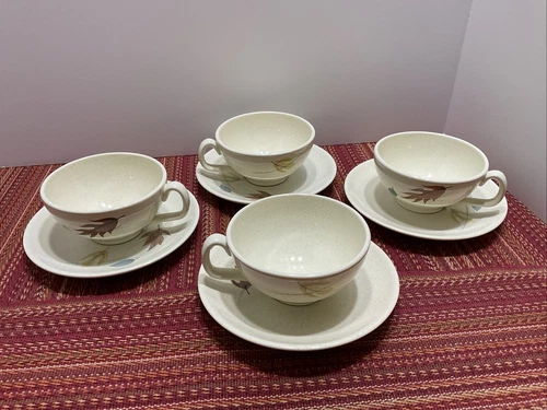 Vintage MCM Franciscan Autumn  Leaves Coffee Cups & Saucers (4 Sets ) L