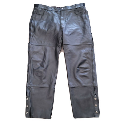 Firstgear Black Leather Motorcycle Over Pants Sz 46 Lined, Full