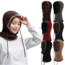 Women Men Winter Knit Beanie Hat Scarf Neck Adjustable Warm Wool-like Lined Cap