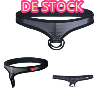 DE!Herren Dessous Wetlook Strings mit Penisring Slips Unterhose C-String Sexy