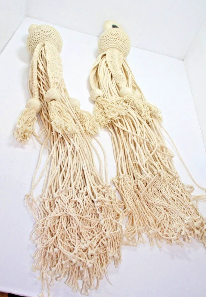 Par de corbatas de cortina grandes largas de metal pesado ojo de algodón natural cuerda de sena Foto 2 de 3