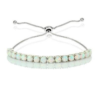 Sterlingsilber kreiert weißer Opal 4 mm rund verstellbar Armband