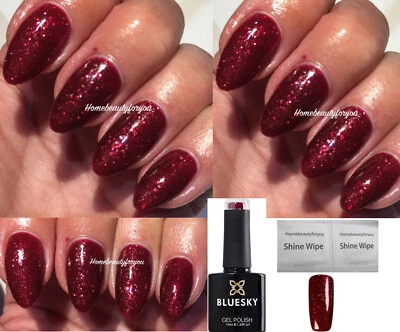 BLUESKY GEL POLISH RED GLITTER GARNET CHRISTMAS WINTER 80631 NAIL UV LED SOAKOFF