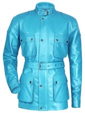 Panther Benjamin Sea Blue Wax Genuine Lambskin Leather Jacket Men's Motorbike