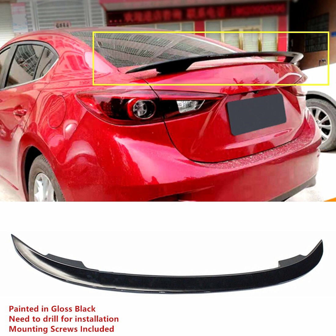 UNIVERSAL FOR MAZDA 3 MAZDA3 2014-2018 SEDAN GLOSS BLACK REAR