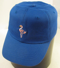 Pink Flamingo Hat Youth Size Blue Adjustable Ball Cap Small Logo Soft Cotton