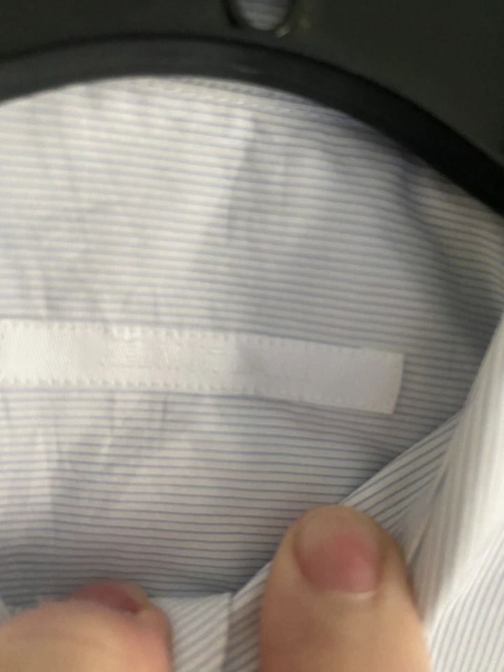 Helmut Lang Men's Blue White Striped Logo Button Shirt 37 14.5 - Image 2 of 4