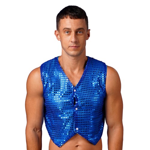 Men's Shiny Sparkly Sequins Vest Slim Fitted Tank Tops Sleeveless Clubwear Shirt - Picture 55 of 97