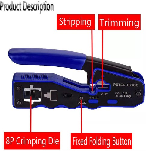 RJ45 Pass Through Crimping Tool for Cat5e Cat5 Cat6 Plugs Connector Network - Picture 11 of 12